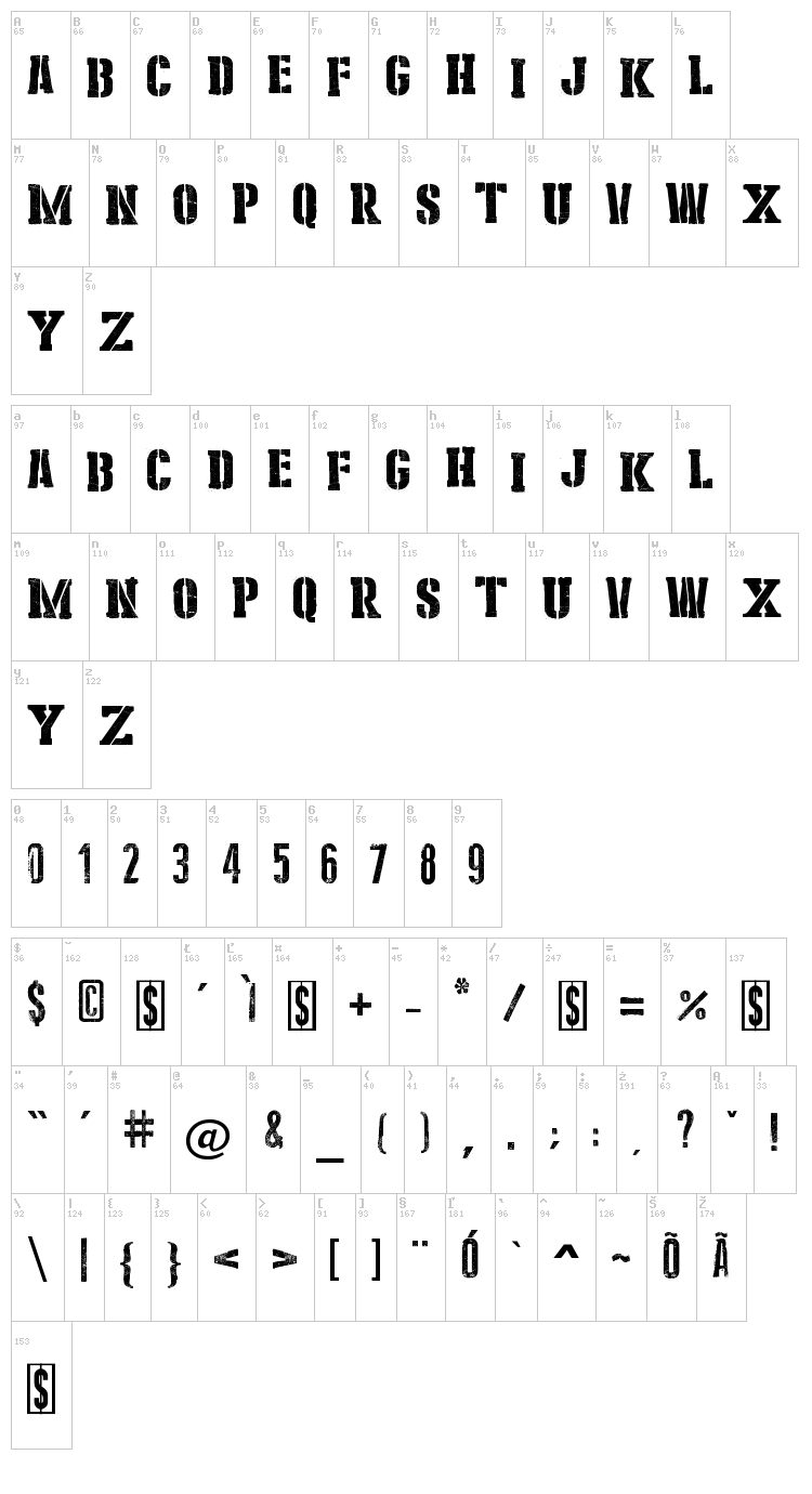 Stencil Cargo Army font map